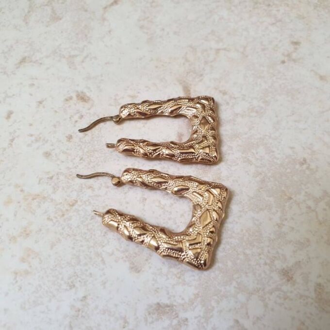 Large Geometric Handbag Shaped Earrings in 9ct Gold