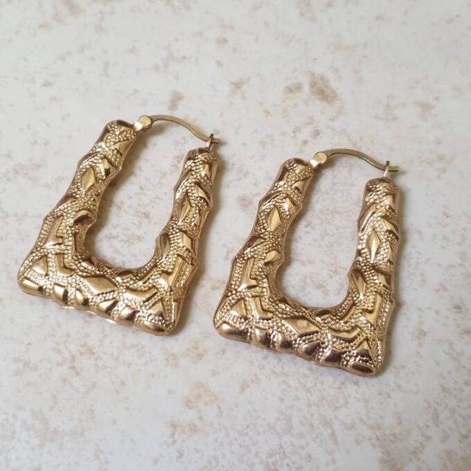Large Geometric Handbag Shaped Earrings in 9ct Gold