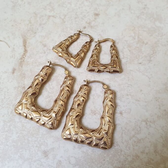 Large Geometric Handbag Shaped Earrings in 9ct Gold