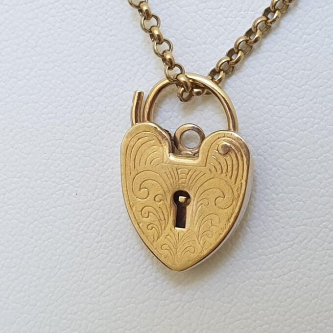 Engraved Heart Padlock in 9ct Gold