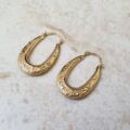 Oval Patterned Hoop Earrings in 9ct Gold
