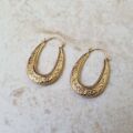 Oval Patterned Hoop Earrings in 9ct Gold