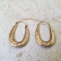 Oval Patterned Hoop Earrings in 9ct Gold