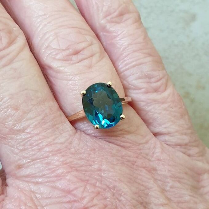 London Blue Topaz Solitaire Ring in 9ct Gold