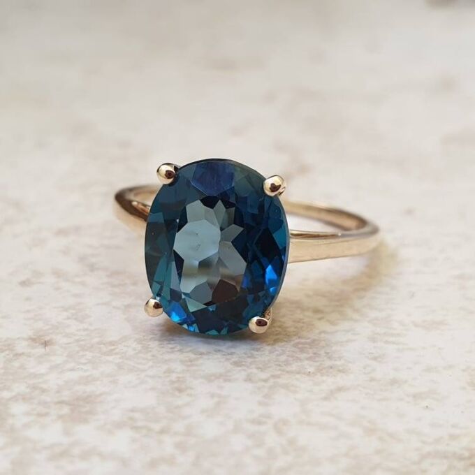 London Blue Topaz Solitaire Ring in 9ct Gold