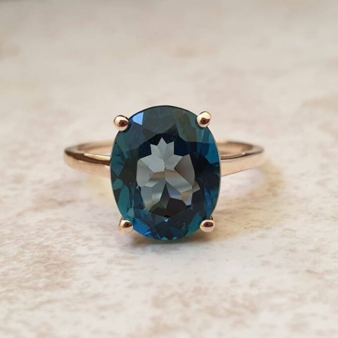 London Blue Topaz Solitaire Ring in 9ct Gold