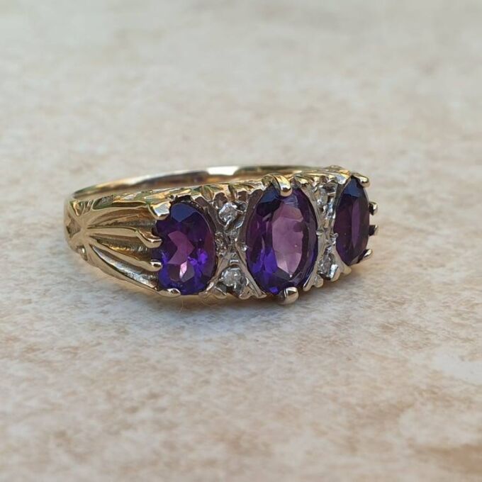 Three Stone Amethyst Ring in 9ct Gold