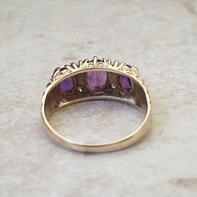 Three Stone Amethyst Ring in 9ct Gold