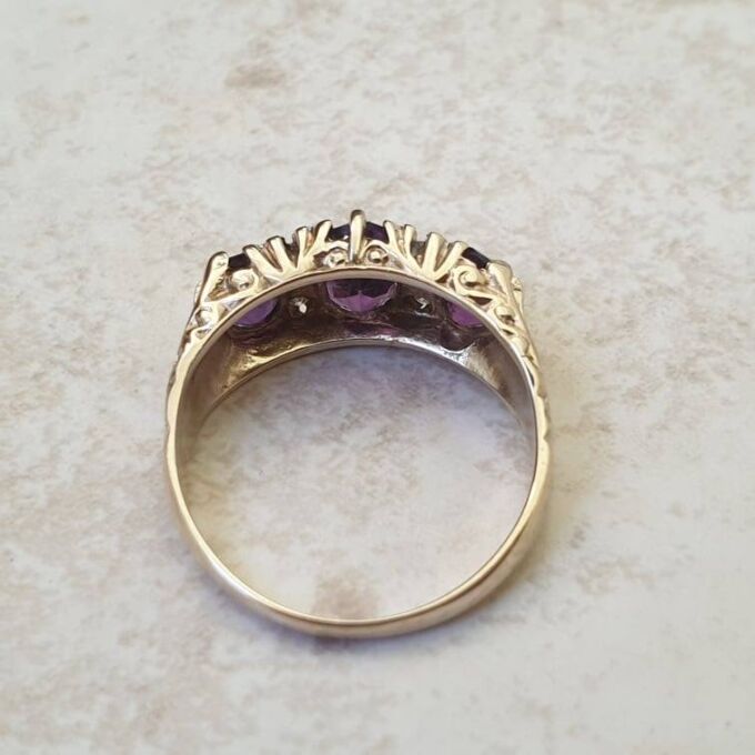 Three Stone Amethyst Ring in 9ct Gold