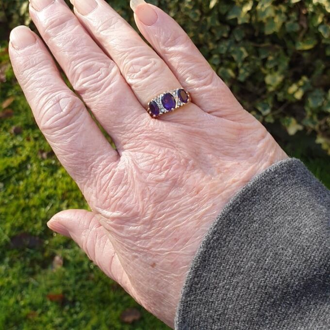 Three Stone Amethyst Ring in 9ct Gold