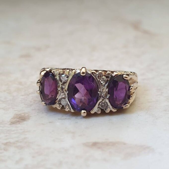Three Stone Amethyst Ring in 9ct Gold