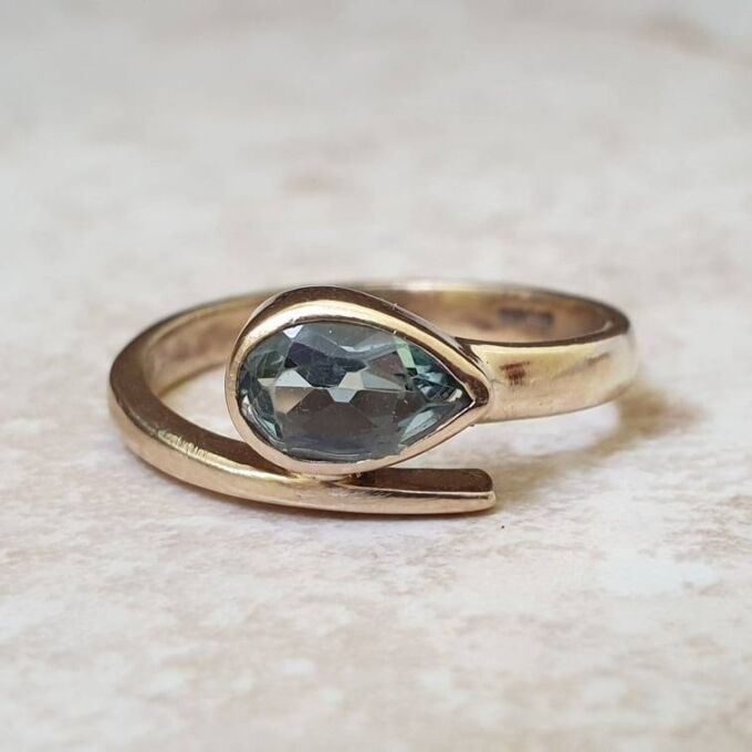 Sky Blue Topaz Snake Ring in 9ct Gold