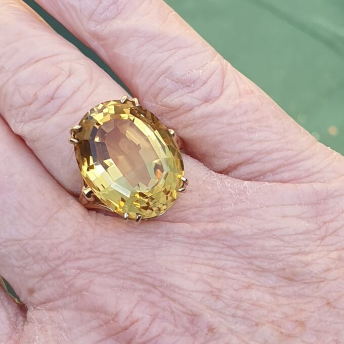 Huge Citrine Solitaire Ring in 9ct Gold