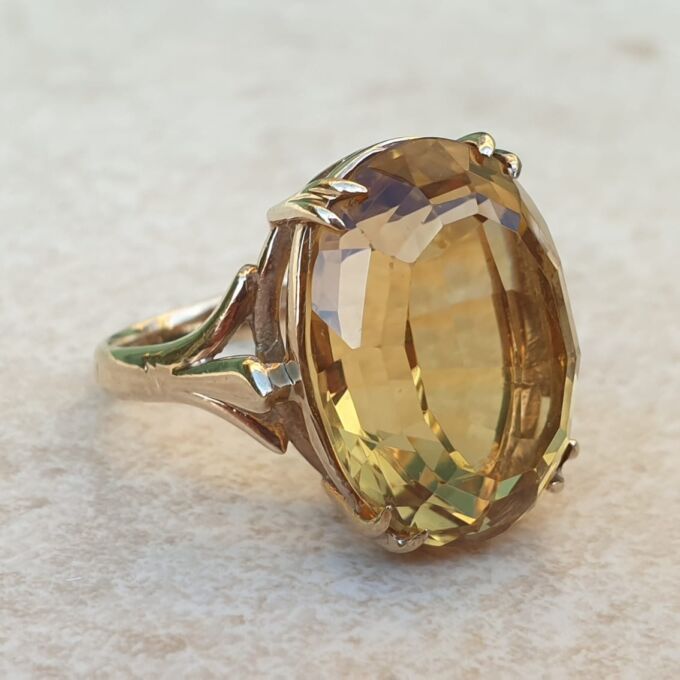 Huge Citrine Solitaire Ring in 9ct Gold