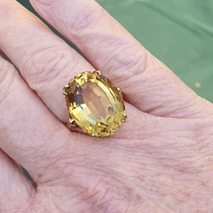 Huge Citrine Solitaire Ring in 9ct Gold