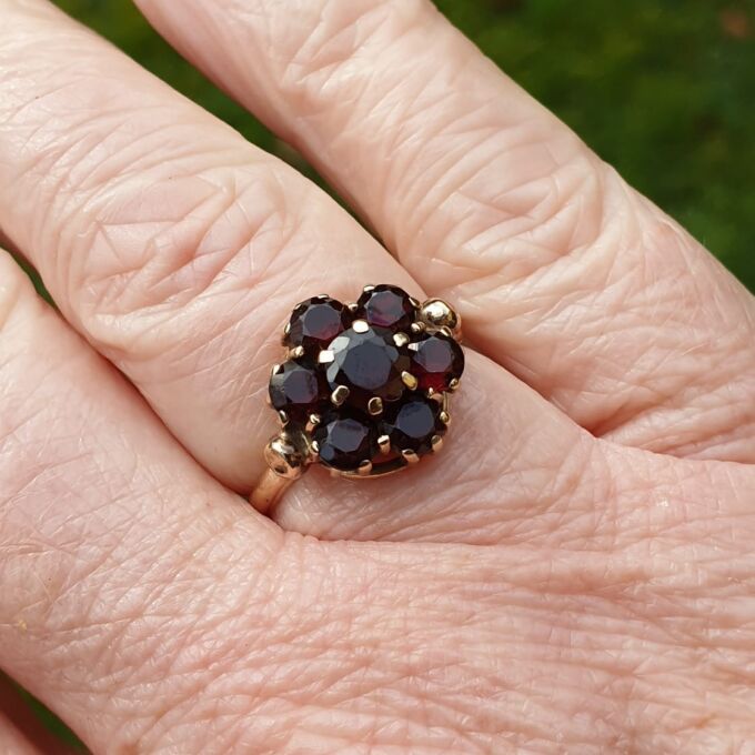 Reserved – Garnet Cluster Ring in 9ct Gold