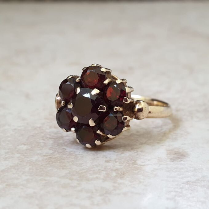 Reserved – Garnet Cluster Ring in 9ct Gold