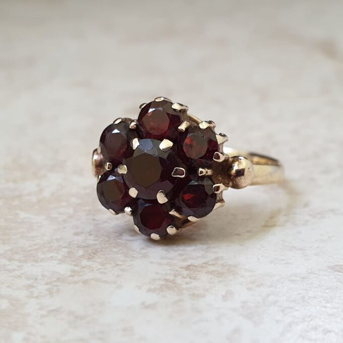 Reserved – Garnet Cluster Ring in 9ct Gold