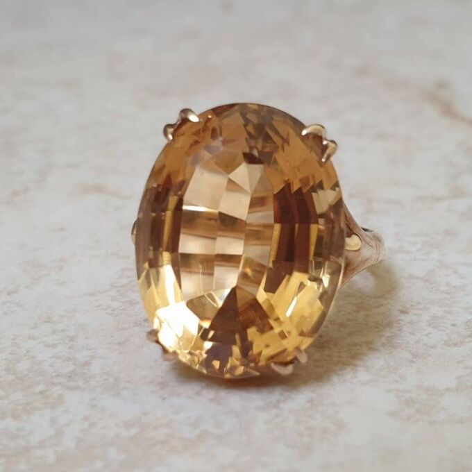 Huge Citrine Solitaire Ring in 9ct Gold