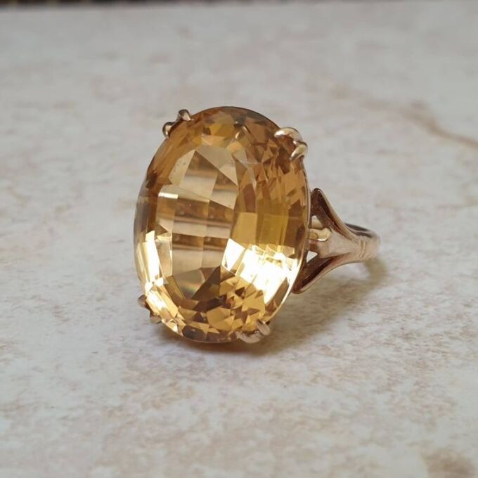 Huge Citrine Solitaire Ring in 9ct Gold