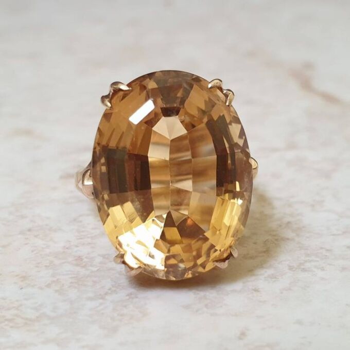 Huge Citrine Solitaire Ring in 9ct Gold