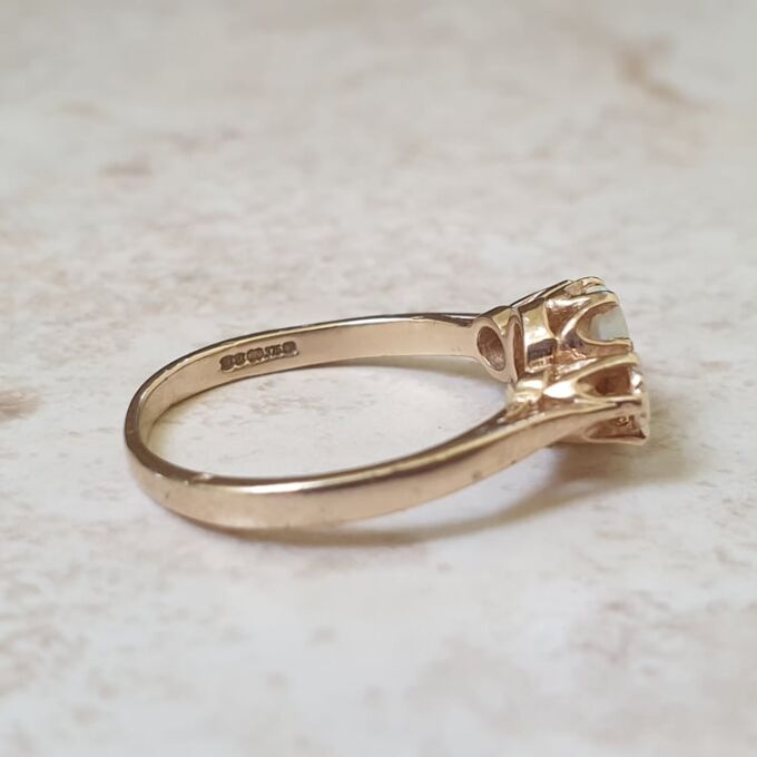 Reserved – Opal and Diamond Trilogy Ring in 9ct Gold