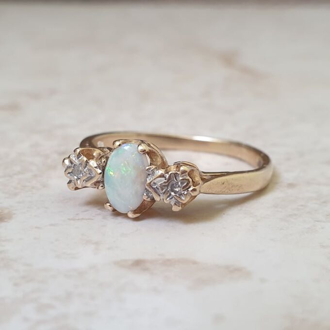 Reserved – Opal and Diamond Trilogy Ring in 9ct Gold