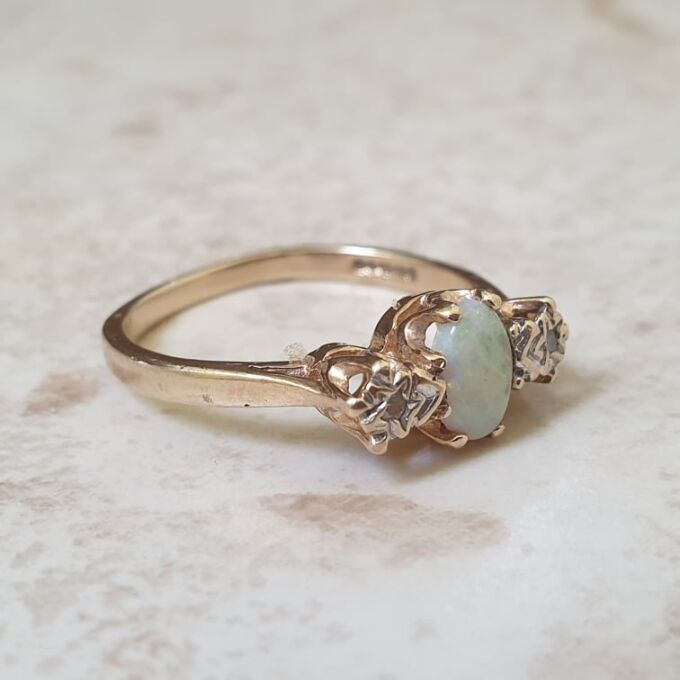 Reserved – Opal and Diamond Trilogy Ring in 9ct Gold