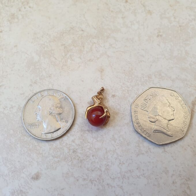 Carnelian Ball and Claw Pendant Fob in 9ct Gold