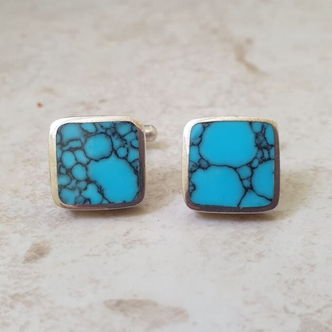 Turquoise Cuff Links in Sterling Silver by David Scott Walker