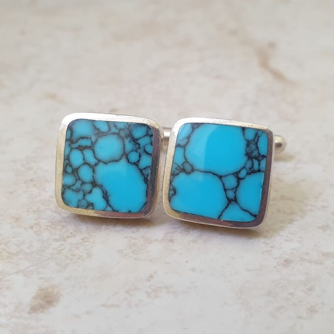 Turquoise Cuff Links in Sterling Silver by David Scott Walker