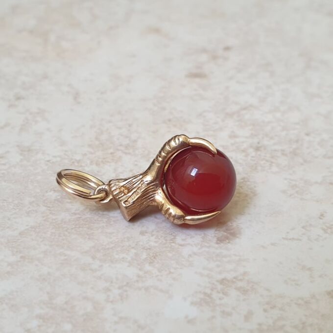 Carnelian Ball and Claw Pendant Fob in 9ct Gold