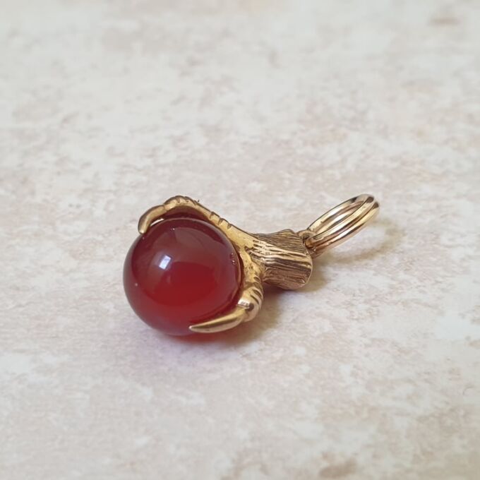 Carnelian Ball and Claw Pendant Fob in 9ct Gold