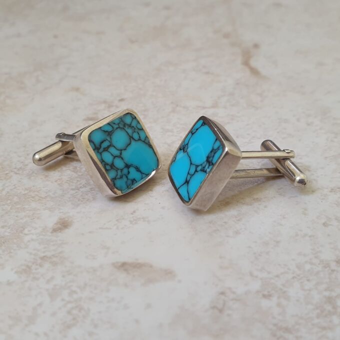 Turquoise Cuff Links in Sterling Silver by David Scott Walker