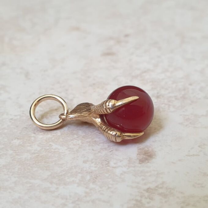 Carnelian Ball and Claw Pendant Fob in 9ct Gold