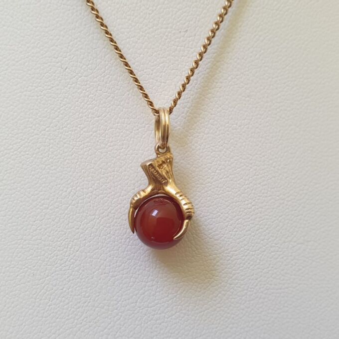 Carnelian Ball and Claw Pendant Fob in 9ct Gold
