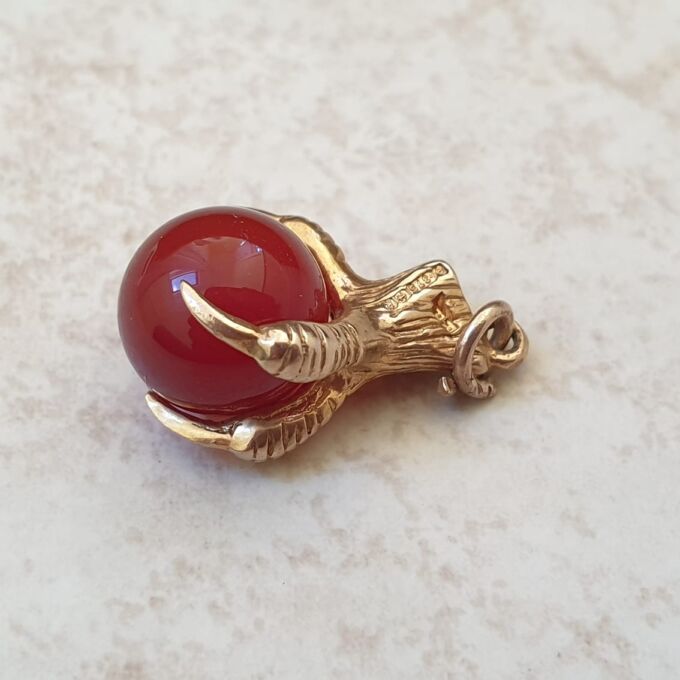 Carnelian Ball and Claw Pendant Fob in 9ct Gold