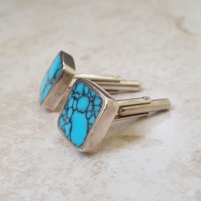 Turquoise Cuff Links in Sterling Silver by David Scott Walker