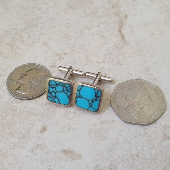 Turquoise Cuff Links in Sterling Silver by David Scott Walker