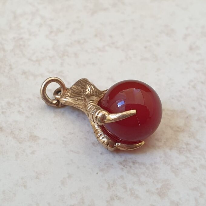 Carnelian Ball and Claw Pendant Fob in 9ct Gold