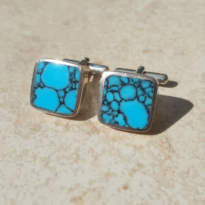 Turquoise Cuff Links in Sterling Silver by David Scott Walker