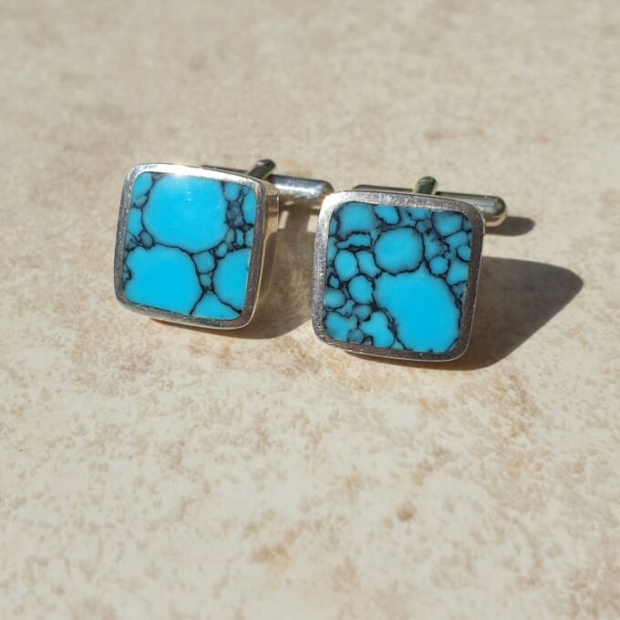 Turquoise Cuff Links in Sterling Silver by David Scott Walker