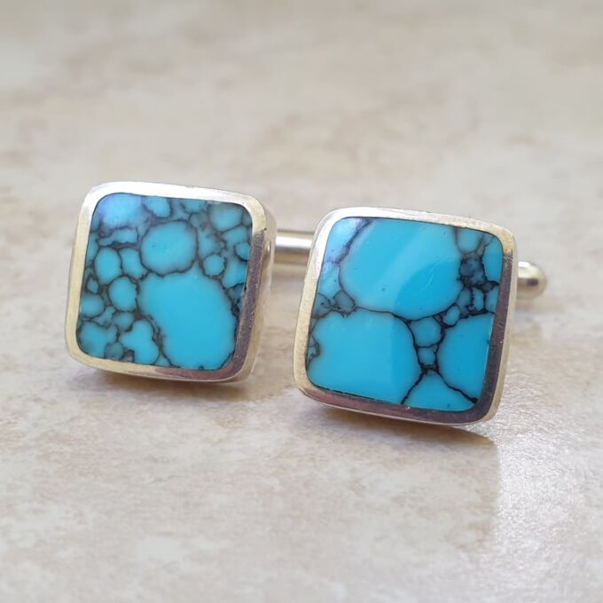 Turquoise Cuff Links in Sterling Silver by David Scott Walker
