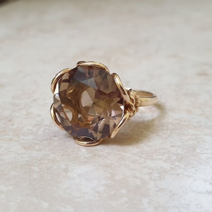 Fancy Set Quartz Solitaire Ring in 9ct Gold