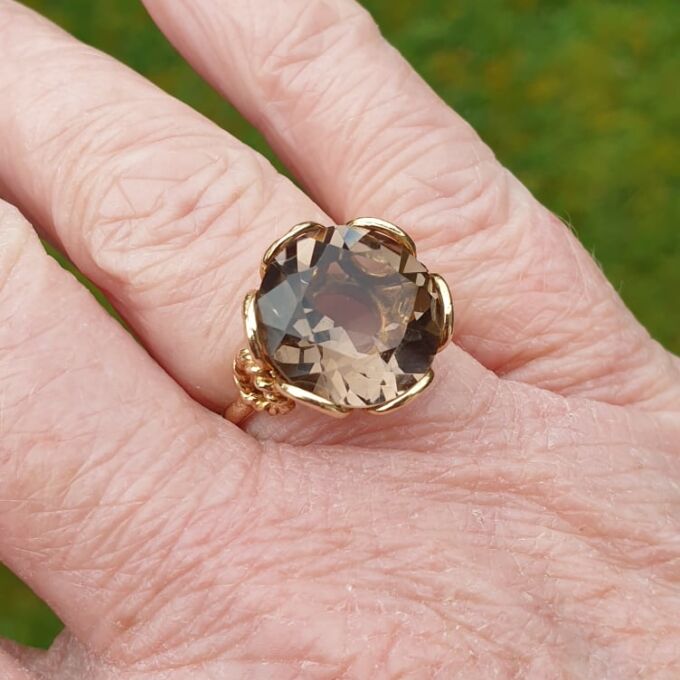 Fancy Set Quartz Solitaire Ring in 9ct Gold