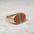 Coral and Diamond Signet Ring in 14ct Gold