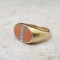 Coral and Diamond Signet Ring in 14ct Gold