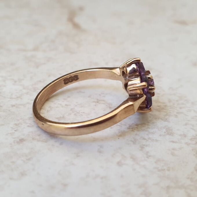 Amethyst Flower Cluster Ring in 9ct Gold