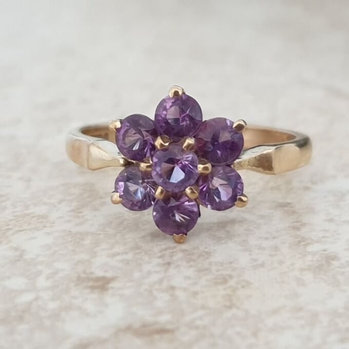 Amethyst Flower Cluster Ring in 9ct Gold