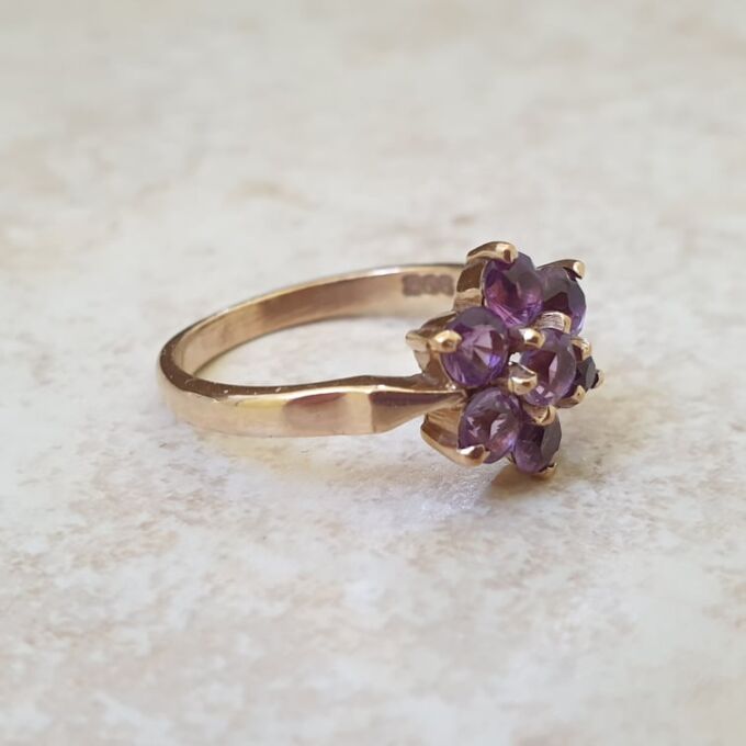 Amethyst Flower Cluster Ring in 9ct Gold